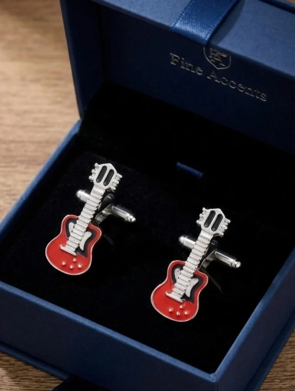 Red Guitar Cufflinks - Musical Cuff Links
